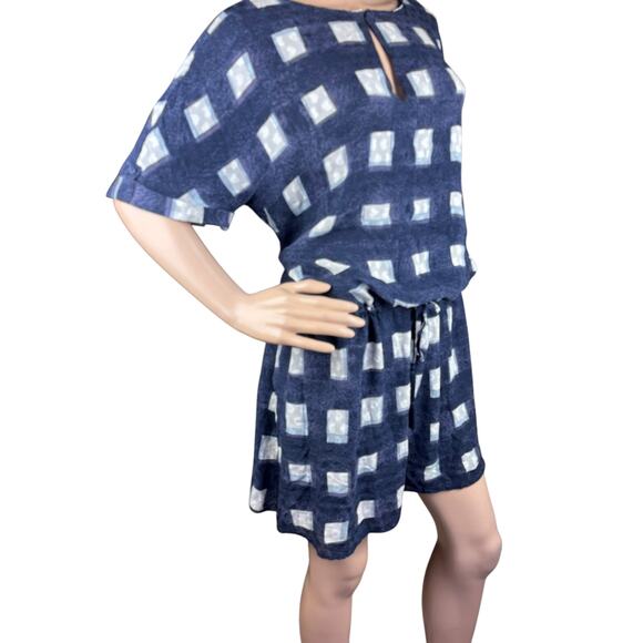 Tory Burch Erica Antibes Blue Poplin Square Silk Drop Waist Blouson Mini Dress L - Picture 5 of 11